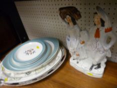 Staffs flatback Scottish couple, quantity of Wedgwood dinnerware etc