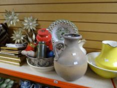 A parcel of metal storage canisters, continental wall plate, yellow jug & bowl set ETC Condition