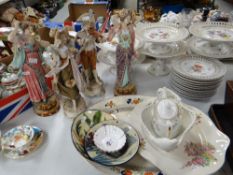 Four continental pottery painted figurines including pair of Royal Dux and a parcel of pottery and