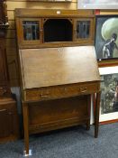 An unusual vintage Arts & Crafts-style oak bureau bookcase by Globe Wernicke (stamped lock) 82 x