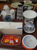 A parcel of mixed pottery including Poole, Royal Copenhagen, a Crown Devon Widdicombe Fair jug ETC