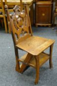 Victorian oak shield back metamorphic chair / library steps, 90cms high Condition reports provided
