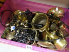 Crate of mainly brassware including planters, candlesticks ETC Condition reports provided on request