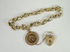 A 9ct yellow gold infant's link bracelet with circular St Christopher pendant (not hallmarked),