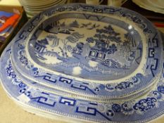 Parcel of seven C & R back stamped blue & white meat platters Condition reports provided on