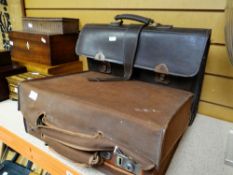 A vintage cased picnic set together with a leather document case Condition reports provided on
