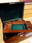 A nineteenth century burr walnut writing box with pop out base drawer and ebonized stringing