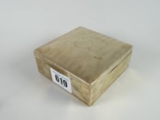 Small silver square shaped cigarette box, engine turned, Birmingham hallmarks Condition reports