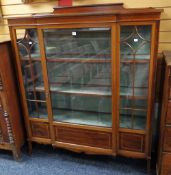 Edwardian inlaid mahogany breakfront display cabinet, 136cms wide x 158.5cms high x 37cms deep