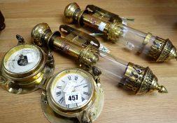 Two reproduction nautical dials together with a pair of reproduction 'G W R' carriage-type