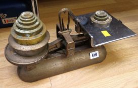 Set of Avery shop scales with assorted weights Condition reports provided on request by email for