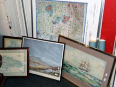 Group of prints to include maritime, reproduction maps and a print of Tumbledown Mountain, limited