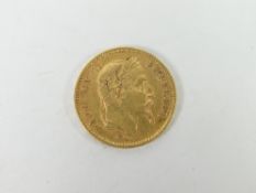 A French Napoleon III 20 francs gold coin dated 1862, 6grams Condition reports provided on request