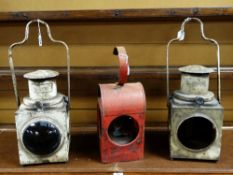Pair of vintage railway lanterns marked B.R.(SC) together with another similar (3) Condition reports