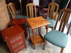 Six modern kitchen chairs, a barley twist occasional table and a pair of bedside cabinets