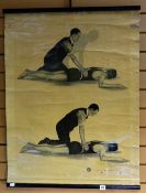 A vintage canvas backed St Johns Ambulance roll down diagram bearing St Johns Ambulance