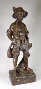 AFTER AUGUST MOREAU bronze figure - the poacher of a young boy carrying prey on naturalistic base,