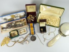 A tray of mixed jewellery ETC including 1977 Silver Jubilee commemorative ingot, pearls, cameo,