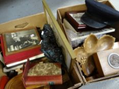 Two boxes of various collectables including bookends, wooden boxes, place mats ETC Condition reports