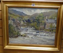 MONTAGUE LEDGER oil on canvas - Snowdonia village entitled verso 