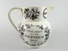 A Swansea pottery commemorative jug for 'Royal Ascent to the Reform Bill, 7 June 1832' with