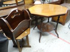An Edwardian mahogany octagonal table, a magazine rack and a small octagonal side table Condition