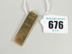 9ct gold rectangular ingot, Birmingham hallmarked, makers initials WHG, 14grams approx. Condition