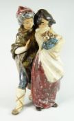 A Lladro pottery group of two children and puppy braving the elements, 34cms high Condition