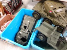 Action Man jeep and tanks together with a collection of girls model dolls Condition reports provided