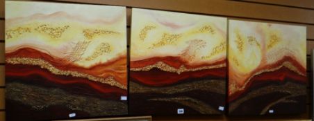 Set of three modern oils by AVRIL each 150 x 50cms. Condition reports provided on request by email