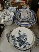 A parcel of antique blue & white china including part dinner sets Condition reports provided on