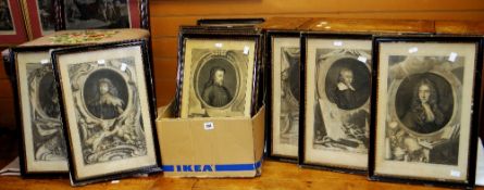 AFTER VAN DYCK set of twelve eighteenth century black & white engravings of portrait subjects