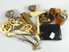 An interesting parcel of collectables including ivory cigar cutter in the form of a champagne