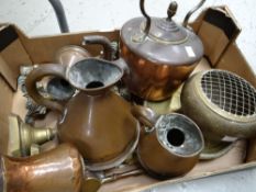 Collection of metalware including copper kettle, copper measuring jugs ETC Condition reports