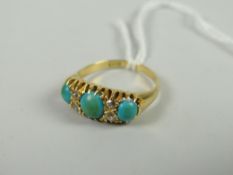 An antique yellow gold set turquoise and diamond chip ring Condition reports provided on request