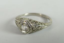 18ct white gold diamond solitaire ring with carved shoulders, visual estimate 0.28ct Condition