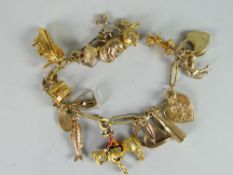 A 9ct yellow gold bracelet with collection of charms being mainly 9ct yellow gold (purchaser
