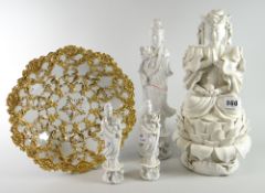 Group of blanc de chine figurines (A/F) (4) together with modern Meissen gilt shell & scroll