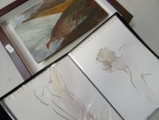 RICHARD O'CONNELL four watercolour sketch books of life drawings together with a framed oil on panel