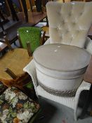 A white painted Lloyd Loom chair, two vintage tub-type chairs and another Condition reports provided