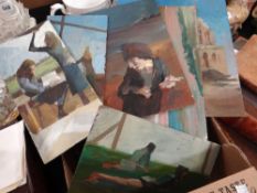 RICHARD O'CONNELL parcel of early unframed oils on panel depicting school children in Chelmsford