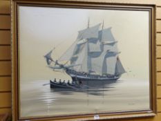 TONY WARREN oil on canvas - sailing ship Condition reports provided on request by email for this