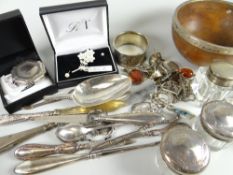 A parcel of silver / part-silver items including flatware, etui together with a small parcel of