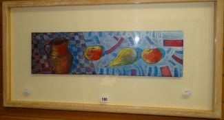 ANTHONY EVANS acrylic - still life. 16 x 58cms. Condition reports provided on request by email for