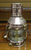 A good antique copper marine mast head lamp with inscribed tablet 'Anchor', 40cms high Condition