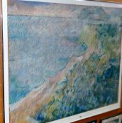 EMRYS PARRY pastel on brown paper - North Wales coastal scene, entitled verso 'Nefyn Cliff Walk',