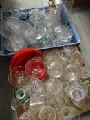 Two trays of various glassware including drinking glasses, vases ETC Condition reports provided on