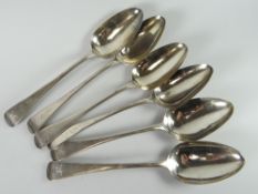 A loose set of six Georgian silver serving spoons with monogrammed terminals, London 1817, 11oz