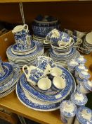 A parcel of mixed Staffordshire blue & white pottery including willow and cathedral scene transfer