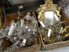 A five-arm glass chandelier together with a parcel of glass and gilt effect wall lights Condition